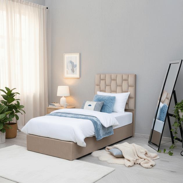 Royal | SandVelvet Single Velvet Bed – Beige Beds| Royal Furniture