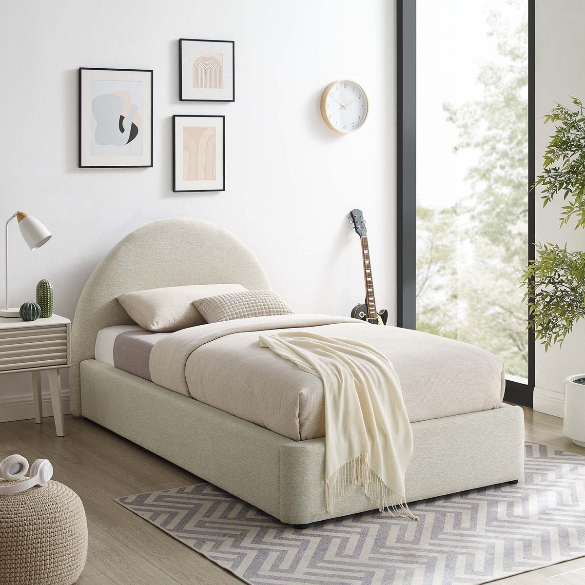 Royal | Soft Linen Upholstered Twin Bed – Arc Headboard Design Beds| Royal Furniture