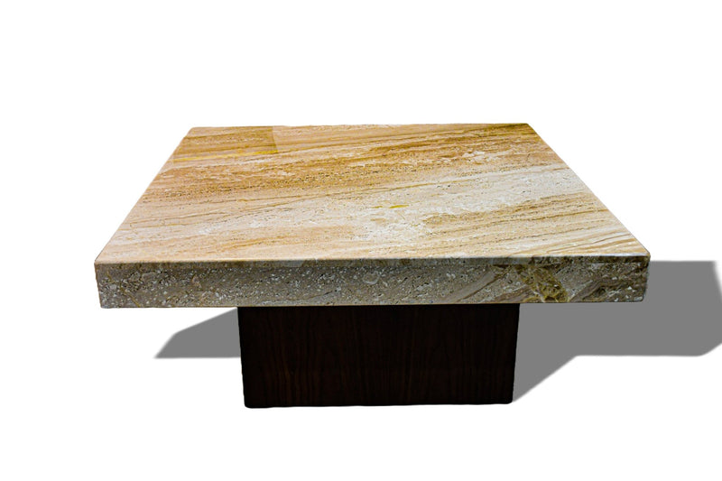 Royal | Spanish Marble Square Coffee Table with Natural Marble Top and Swedish Wood Base in Black and Beige – 100×45 cm - Al Rugaib Furniture