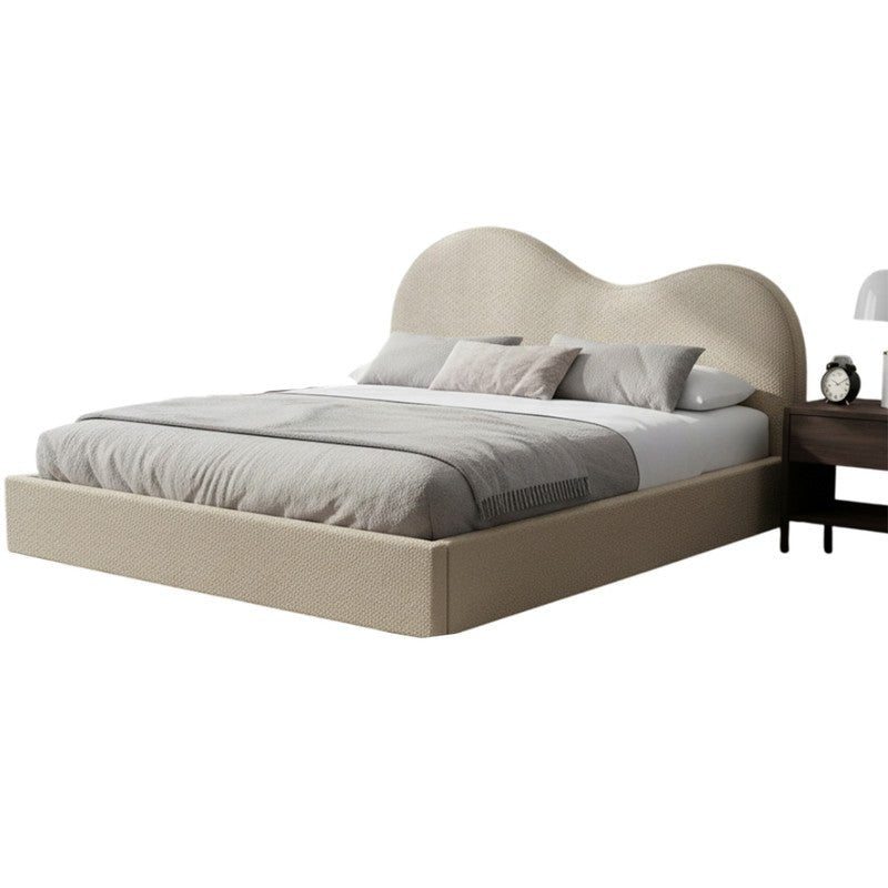 Royal | Swedish Wood Bouclé Cushion Bed Frame in Beige - Al Rugaib Furniture