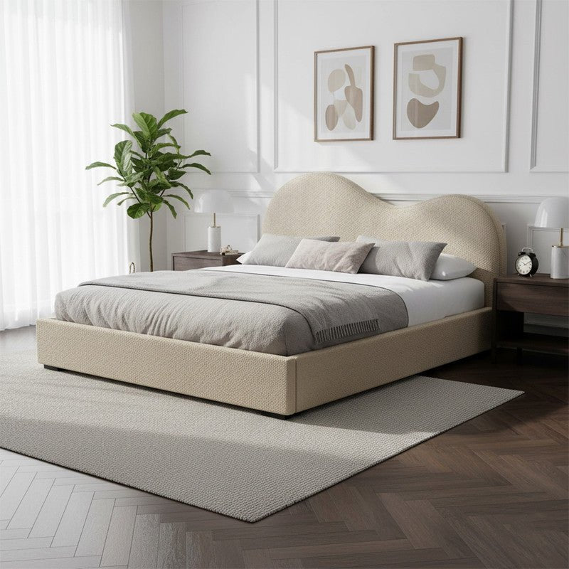 Royal | Swedish Wood Bouclé Cushion Bed Frame in Beige - Al Rugaib Furniture