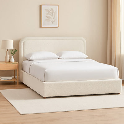 Royal | Swedish Wood Bouclé Majestic Mist Bed in Beige - Al Rugaib Furniture