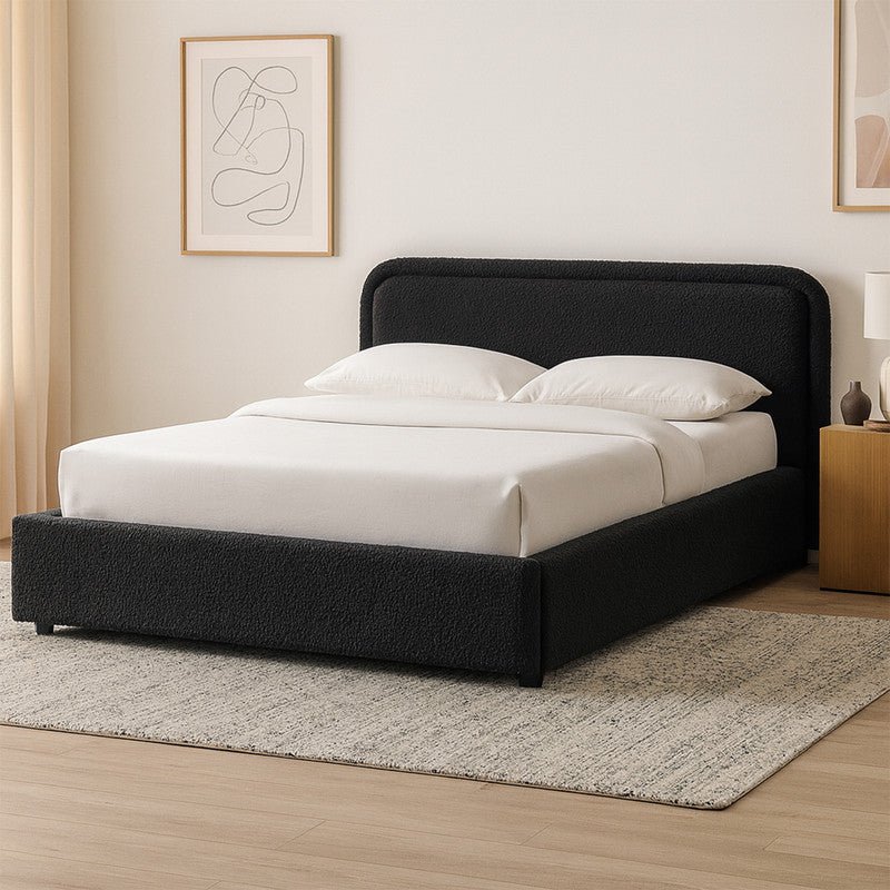 Royal | Swedish Wood Bouclé Majestic Mist Bed in Black - Al Rugaib Furniture