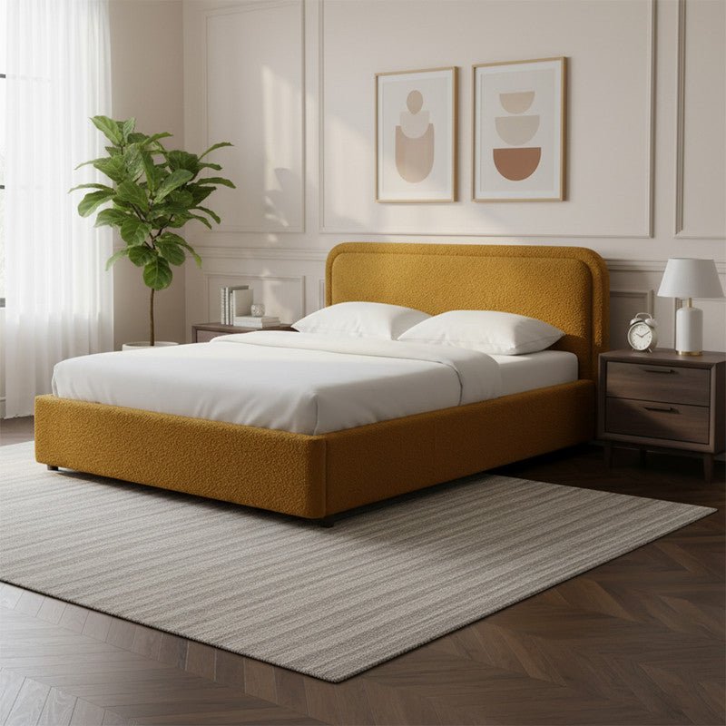Royal | Swedish Wood Bouclé Majestic Mist Bed in Camel Beds| Royal Furniture