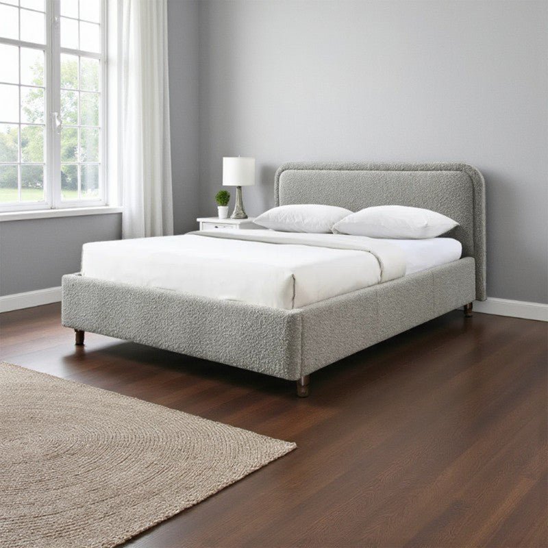 Royal | Swedish Wood Bouclé Majestic Mist Bed in Grey - Al Rugaib Furniture