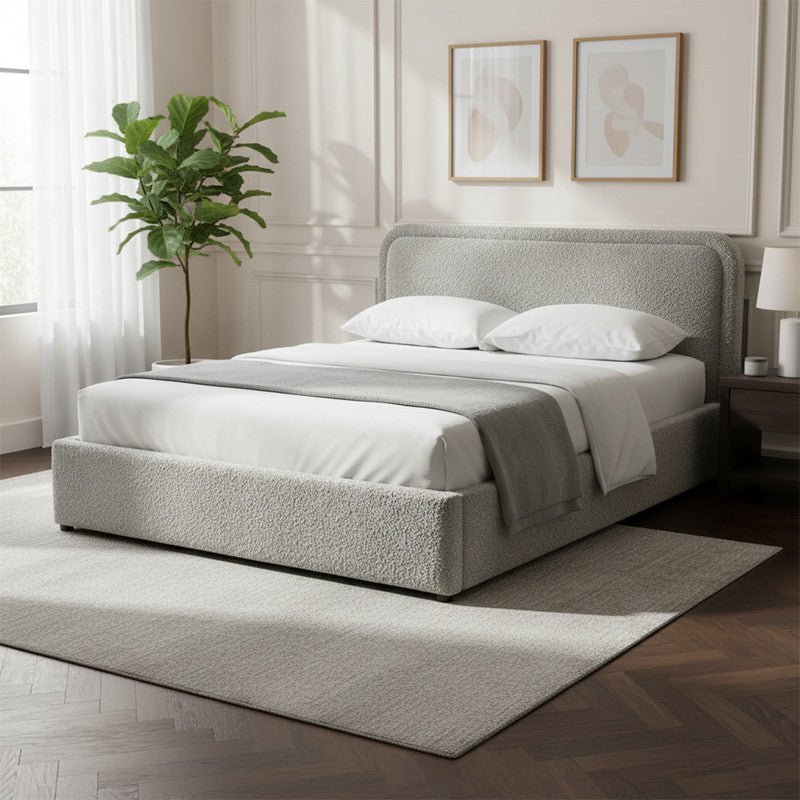 Royal | Swedish Wood Bouclé Majestic Mist Bed in Grey - Al Rugaib Furniture