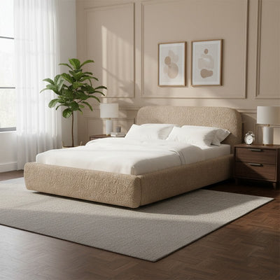 Royal | Swedish Wood Boucle Majestic Nights Bed in Light Brown - Al Rugaib Furniture
