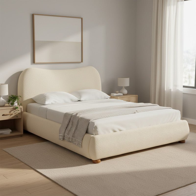 Royal | Swedish Wood Bouclé Midnight Bliss Bed in Beige - Al Rugaib Furniture