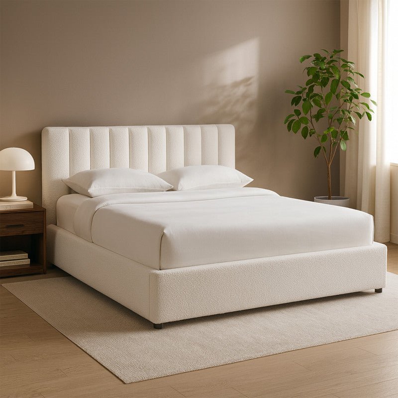 Royal | Swedish Wood Bouclé Serene Elegance Bed in White Beds| Royal Furniture