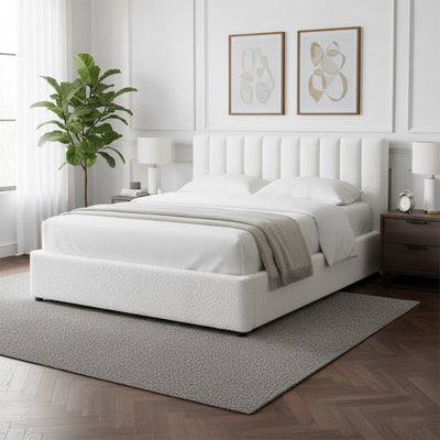 Royal | Swedish Wood Bouclé Serene Elegance Bed in White - Al Rugaib Furniture