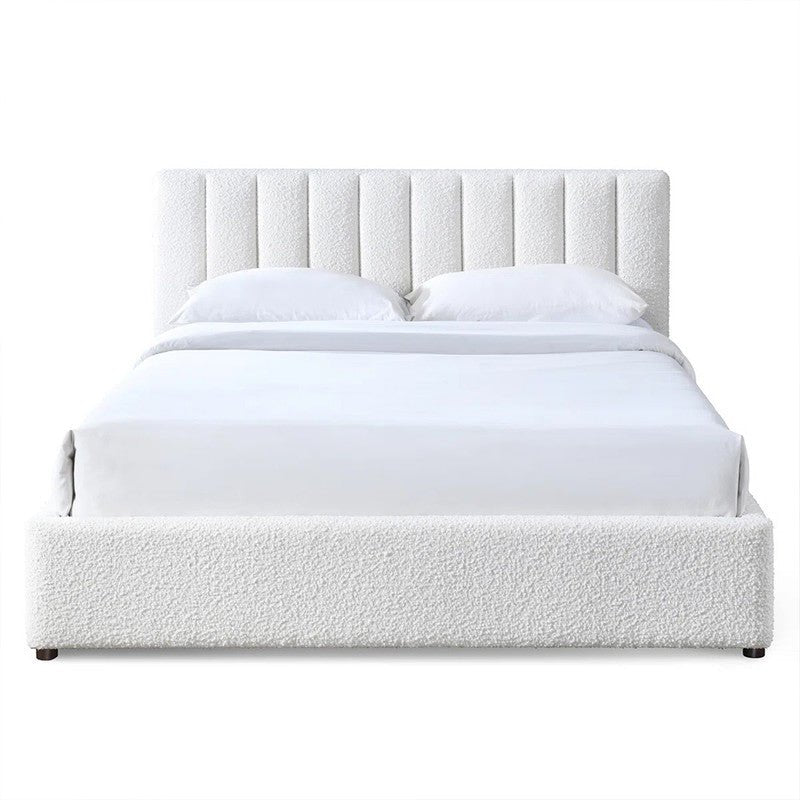 Royal | Swedish Wood Bouclé Serene Elegance Bed in White - Al Rugaib Furniture