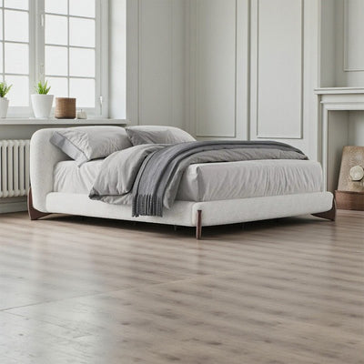 Royal | Swedish Wood Bouclé Urban Luxe Bed in White - Al Rugaib Furniture