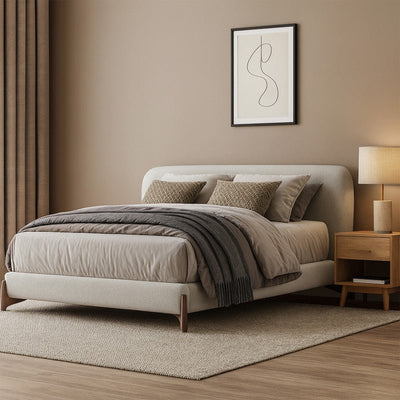 Royal | Swedish Wood Bouclé Urban Luxe Bed in White - Al Rugaib Furniture