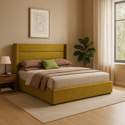 Royal | Swedish Wood Linen Divine Rest Bed in Camel - Al Rugaib Furniture