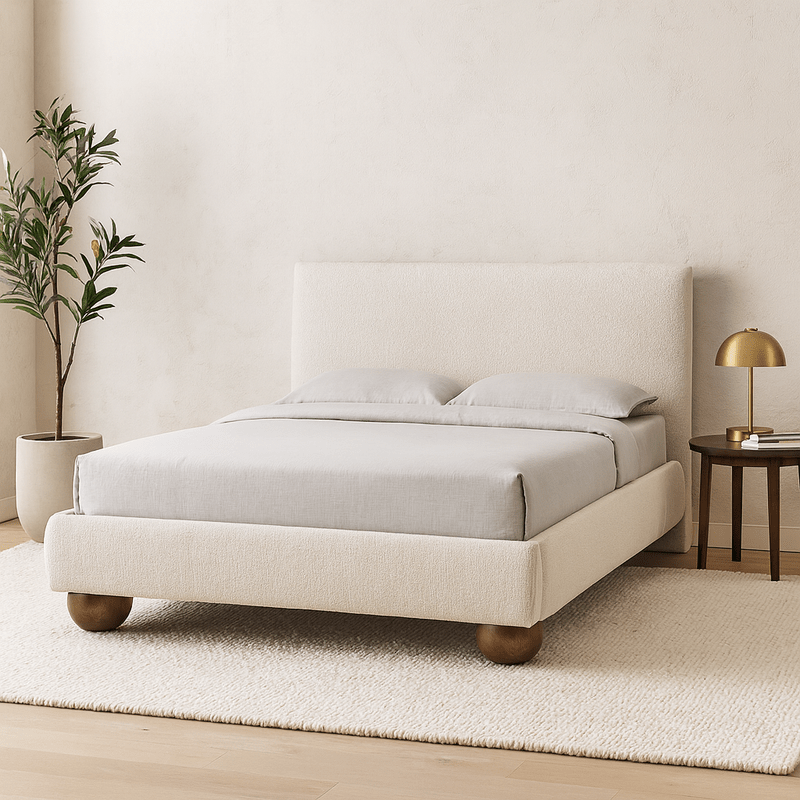 Royal | Swedish Wood Linen Sassari Bed in Beige - Al Rugaib Furniture