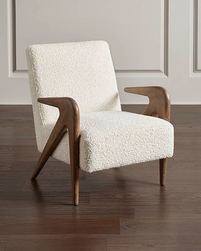 Royal | Swedish Wood Relax Chair with Soft Bouclé Upholstery – Off - White – 72×75×93 cm - Al Rugaib Furniture