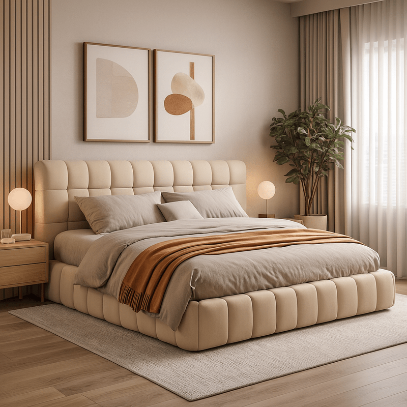 Royal | Swedish Wood Velvet Supreme Serenity Bed in Light Beige - Al Rugaib Furniture