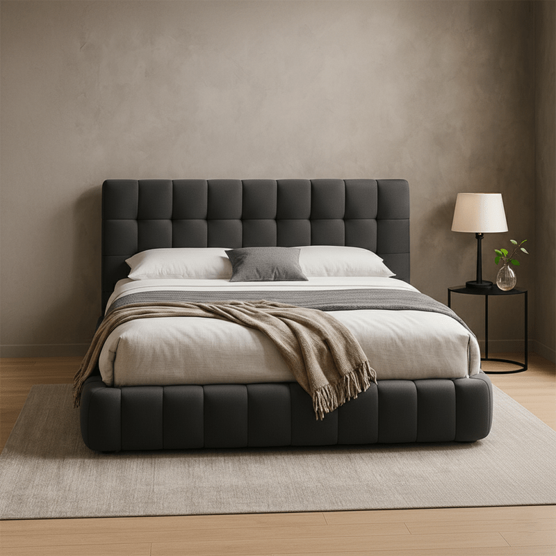 Royal | Swedish Wood Velvet Touch Bed in Dark Gray - Al Rugaib Furniture