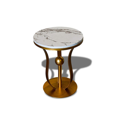 Royal | SycamoreSymphony Side Table with Swedish Wood Top and Steel Base in White and Gold – 45×57 cm - Al Rugaib Furniture