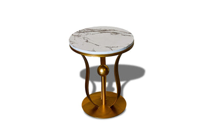 Royal | SycamoreSymphony Side Table with Swedish Wood Top and Steel Base in White and Gold – 45×57 cm - Al Rugaib Furniture