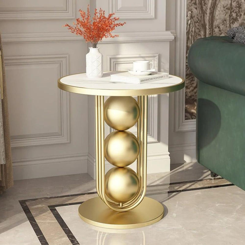Royal | TeakTranquil Iron Side Table with Steel & Marble Structure - 50×60 cm - Al Rugaib Furniture