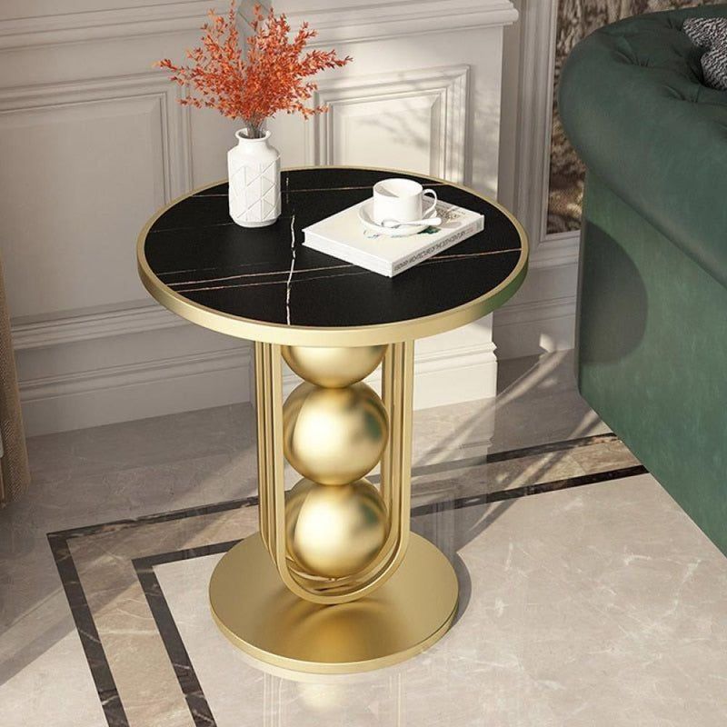 Royal | TeakTranquil Iron Side Table with Steel & Marble Structure - 50×60 cm - Al Rugaib Furniture