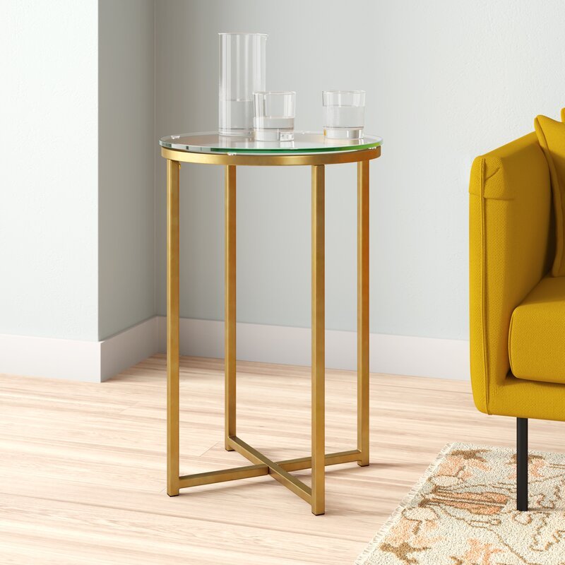 Royal | TeakTwilight Side Table with Steel & Glass Structure - White Gold - 35×55 cm Accent & End Tables| Royal Furniture