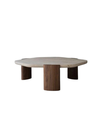 Royal | Treventino Marble Coffee Table – 95×85 cm Hexagon with Solid Wood Legs - Al Rugaib Furniture