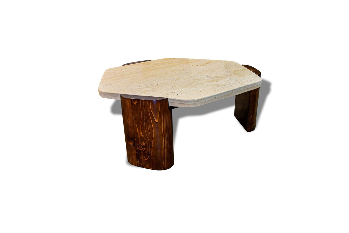 Royal | Treventino Marble Coffee Table – 95×85 cm Hexagon with Solid Wood Legs Coffee Tables| Royal Furniture