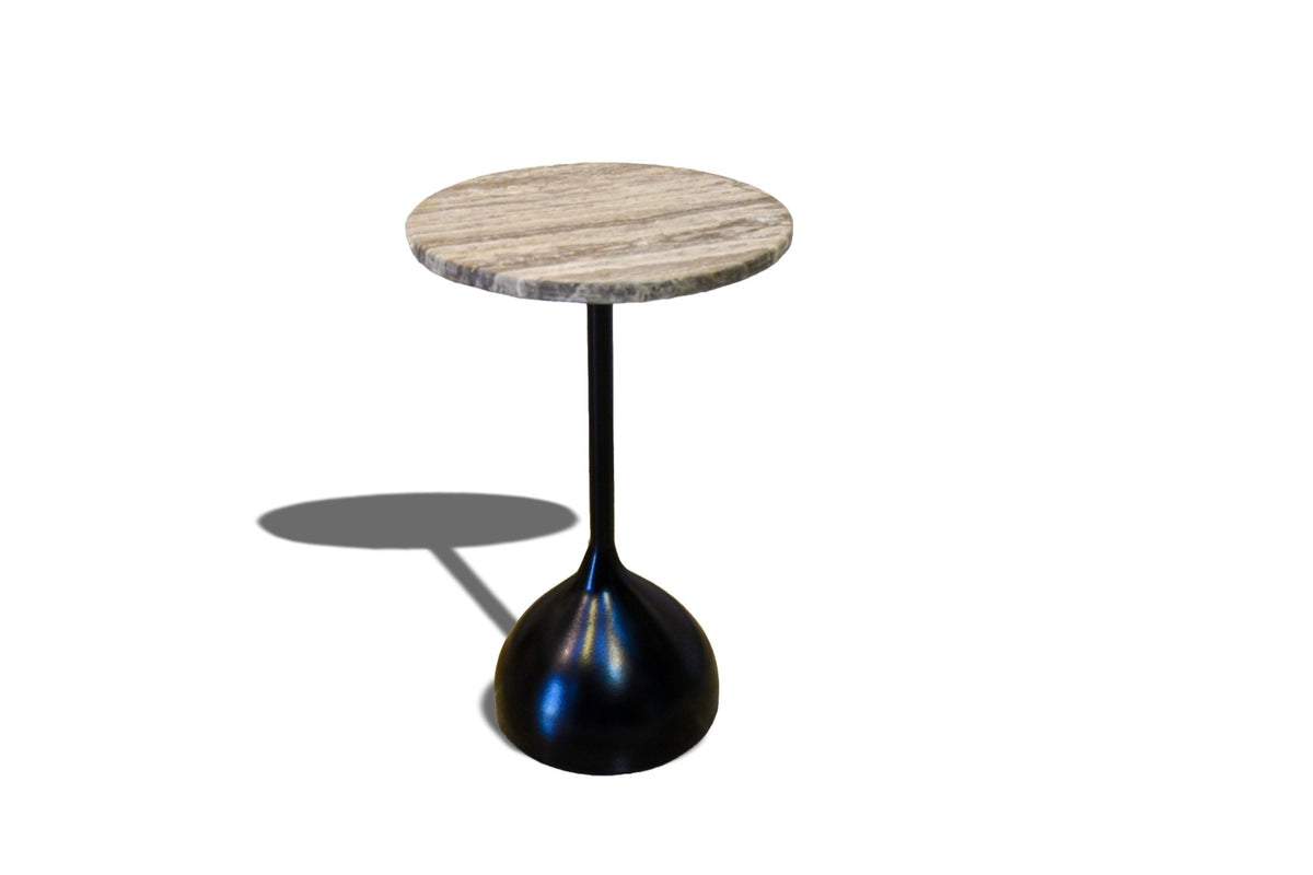 Royal | Treventino Marble Side Table – Black & Beige Pedestal Design - 35x60 cm Accent & End Tables| Royal Furniture