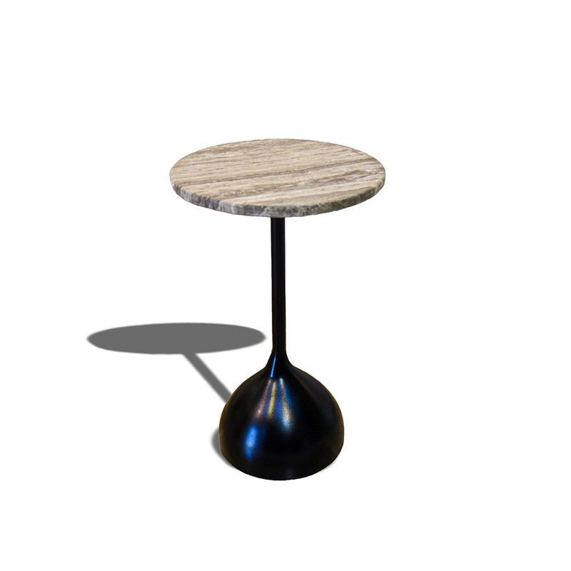 Royal | Treventino Marble Side Table – Black & Beige Pedestal Design - 35x60 cm Accent & End Tables| Royal Furniture