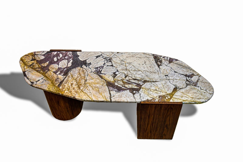 Royal | Turkish Marble Coffee Table – Black, White & Brown with Sculpted Wood Base - Al Rugaib Furniture