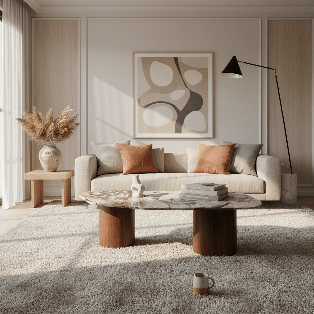 Royal | Turkish Marble Coffee Table – Black, White & Brown with Sculpted Wood Base Coffee Tables| Royal Furniture