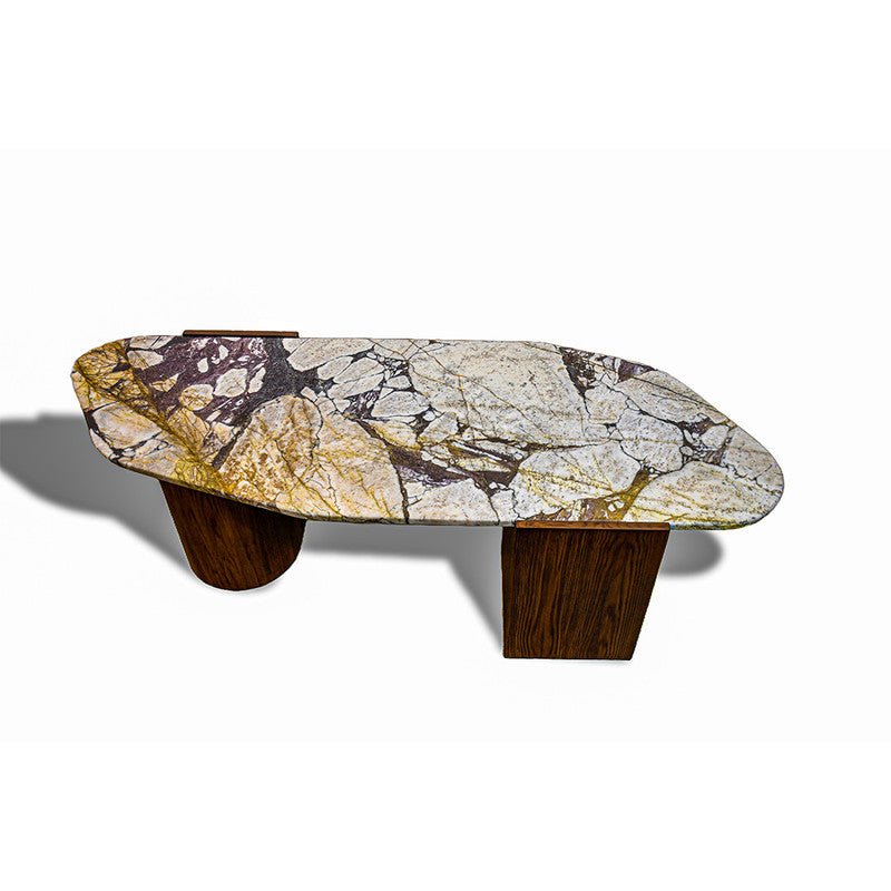 Royal | Turkish Marble Coffee Table – Black, White & Brown with Sculpted Wood Base - Al Rugaib Furniture