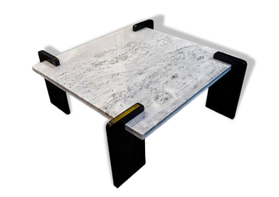 Royal | Turkish Marble Square Coffee Table with Natural Marble Top and Swedish Wood Base in Black and White – 110×45 cm - Al Rugaib Furniture