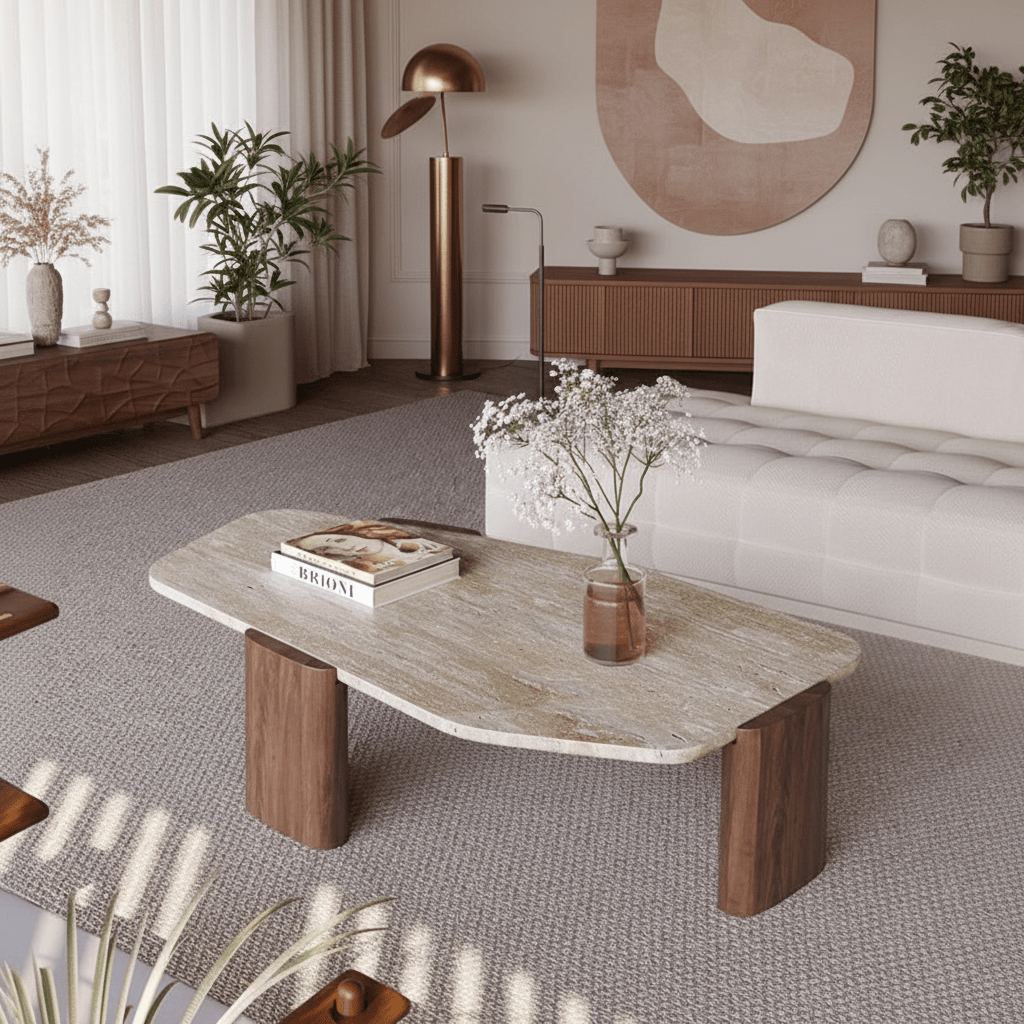 Royal | Velvet Vein Coffee Table - Off White & Brown - 110×60×40 cm Coffee Tables| Royal Furniture