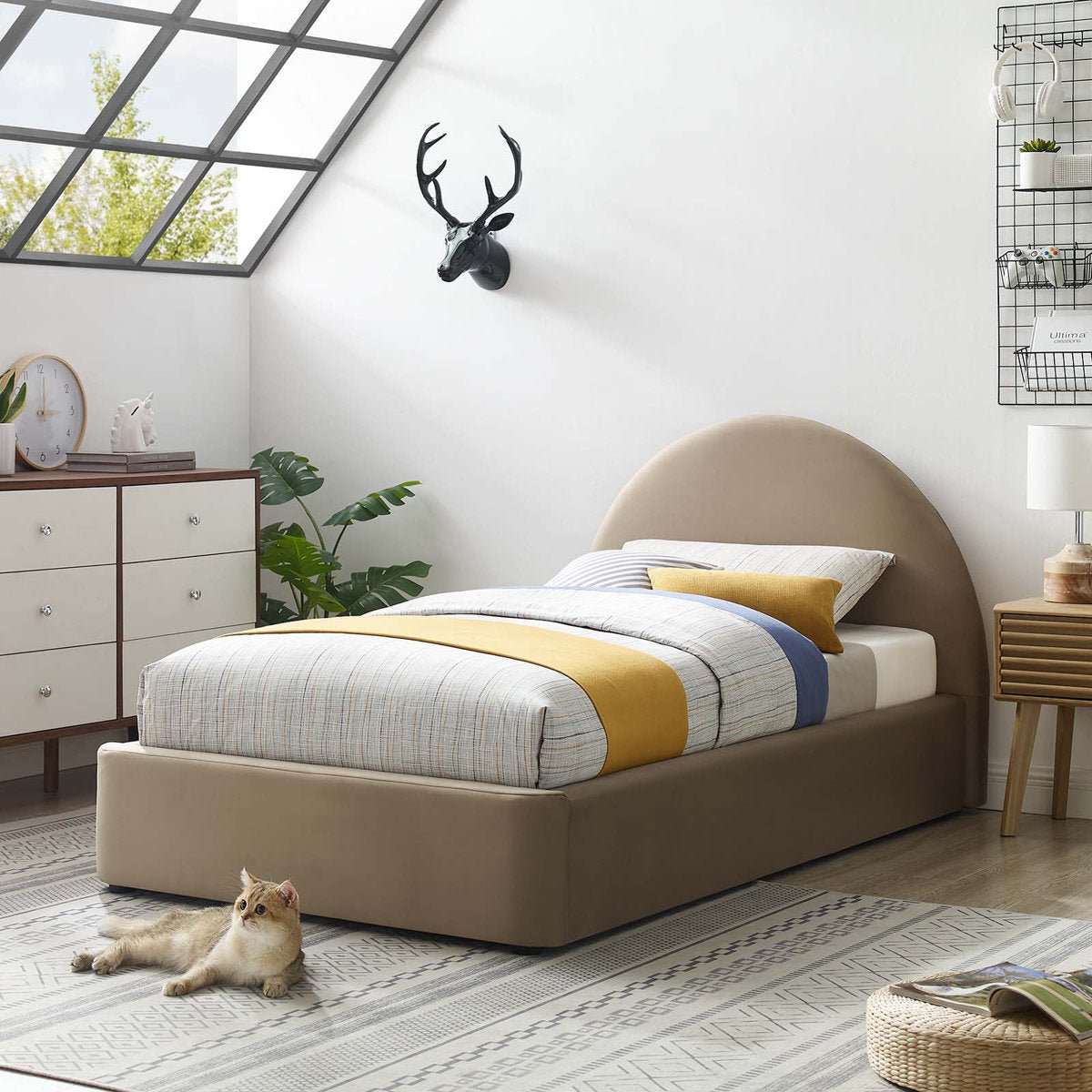 Royal | VelvetBrown Soft Velvet Upholstered Twin Bed – Brown Beds| Royal Furniture