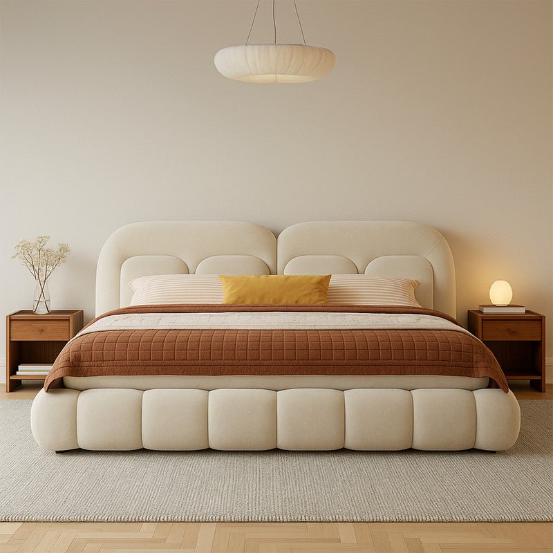 Royal | Wood Velvet Cloud Bed in Off White – 200×200×100 cm - Al Rugaib Furniture