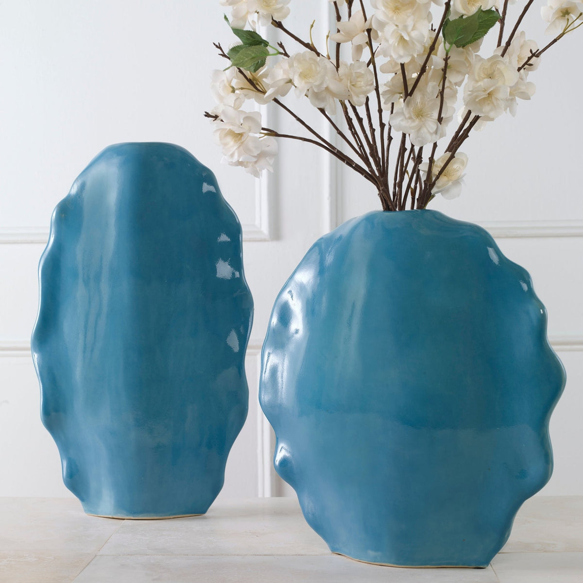 Ruffled Feathers Vases, Blue, S/2 Table Decors| Uttermost