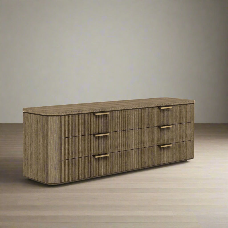 Rustic Haven Brown Oak six Drawer Dresser - Al Rugaib Furniture