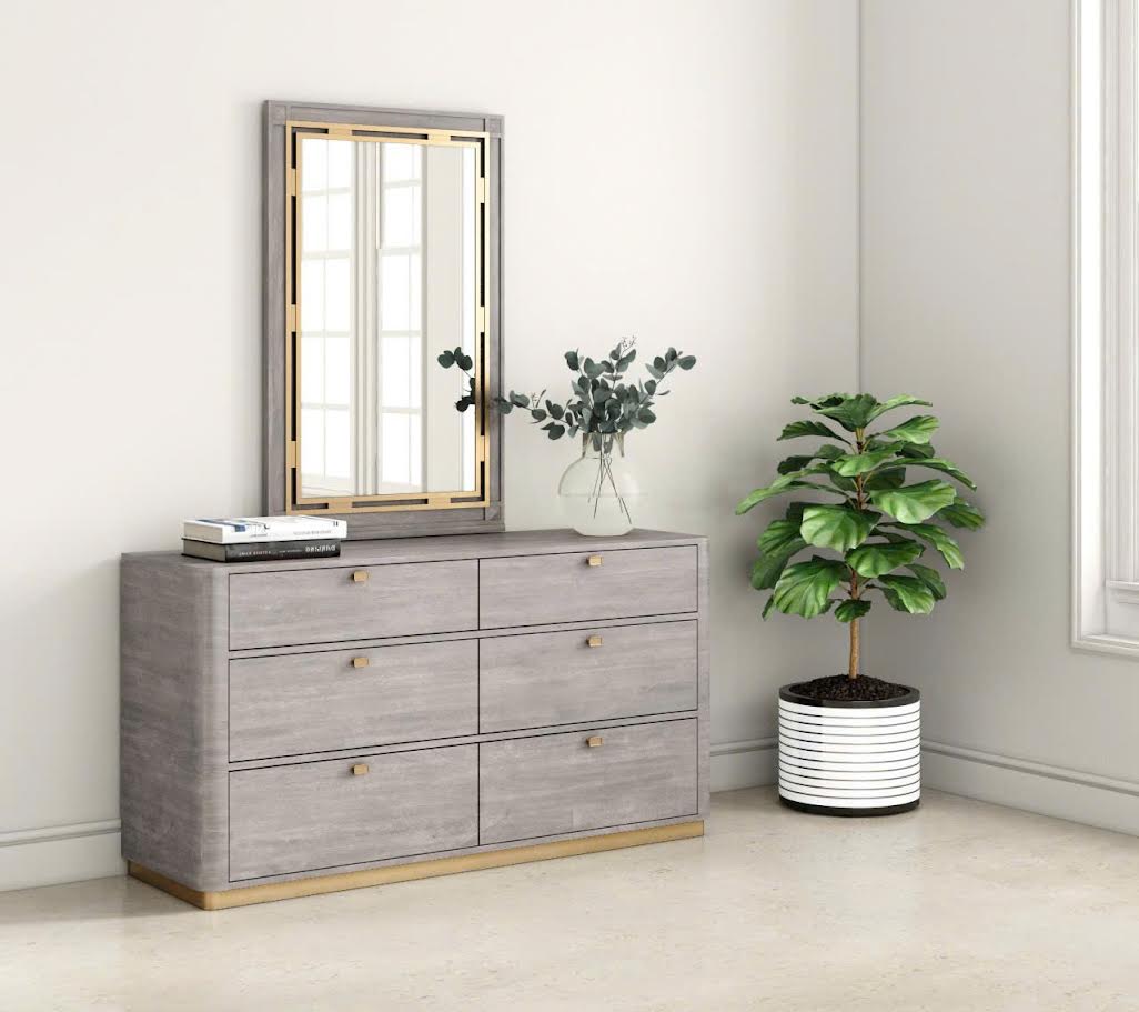 Rustic Haven Brown Oak six Drawer Mirror Mirrors| Roots Furniture