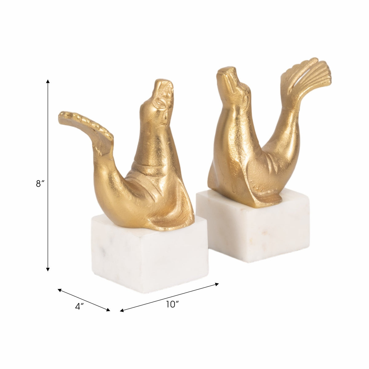 S/2 10" Sea Lion Bookends, Gold Table Decors| Sagebrook Home