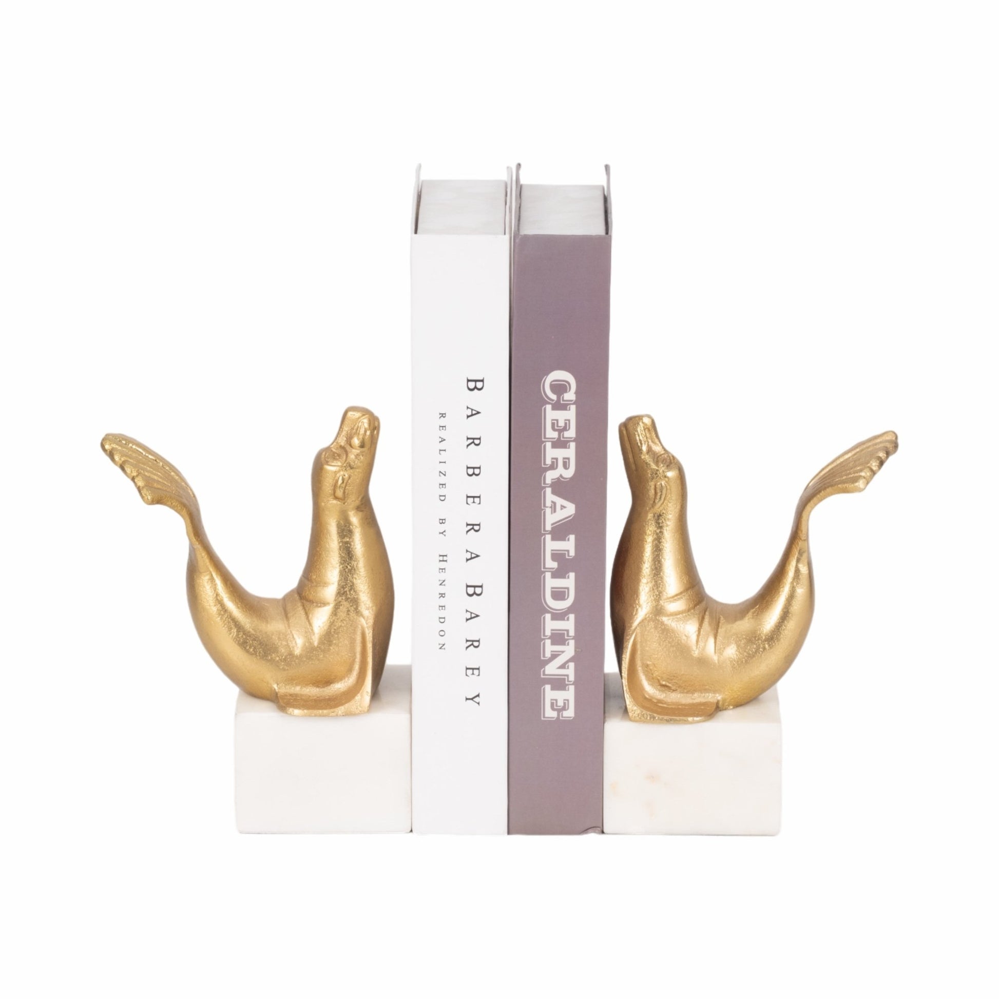 S/2 10" Sea Lion Bookends, Gold Table Decors| Sagebrook Home
