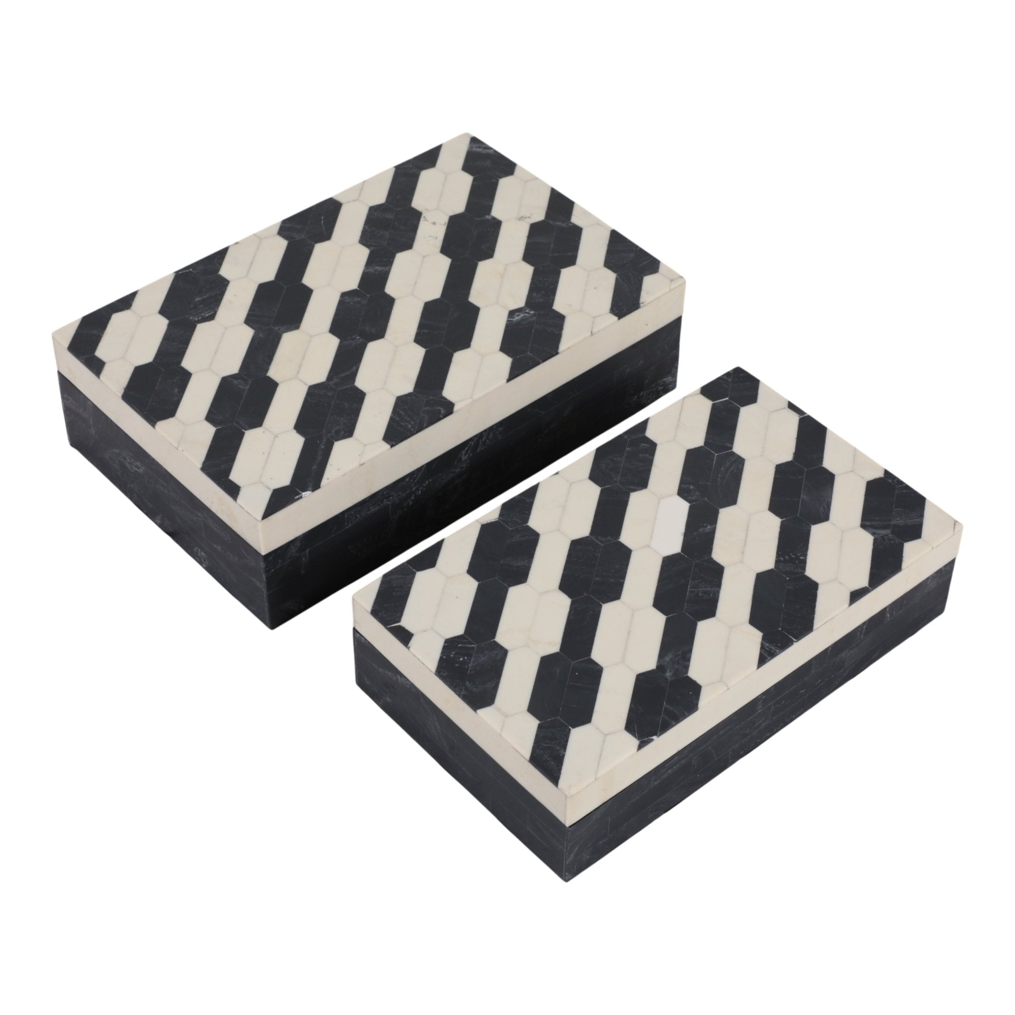 S/2 10/11" Geo Chain Pattern Resin Boxes, Ivory/bl Box| Sagebrook Home