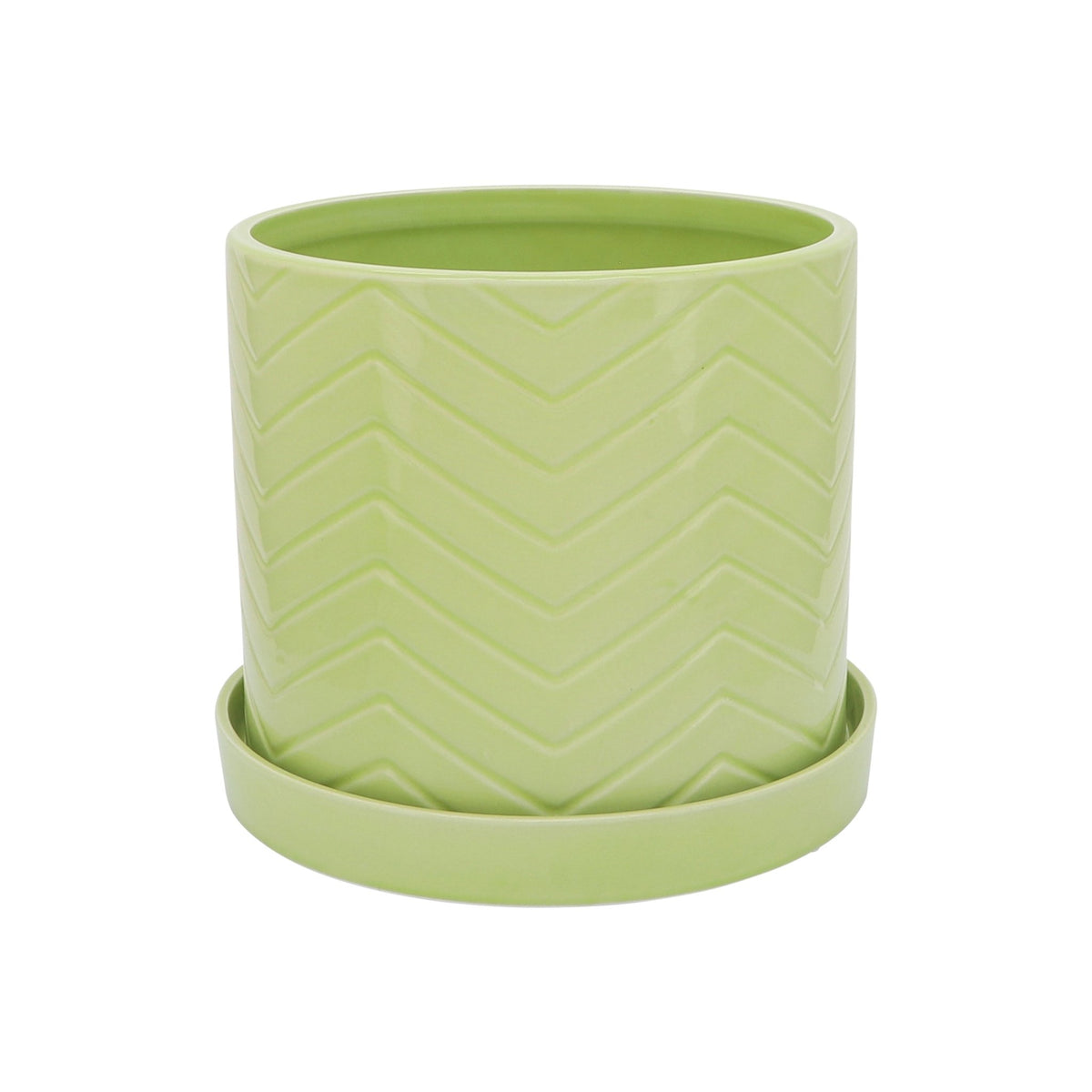 S/2 10/12" CHEVRON PLANTER W/ SAUCER, GREEN Outdoor Planters| Sagebrook Home
