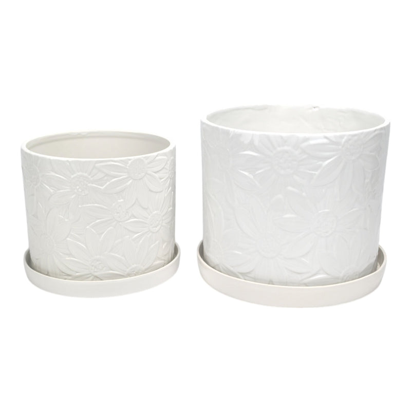 S/2 10/12" Daisy Flower Planter, White - Al Rugaib Furniture