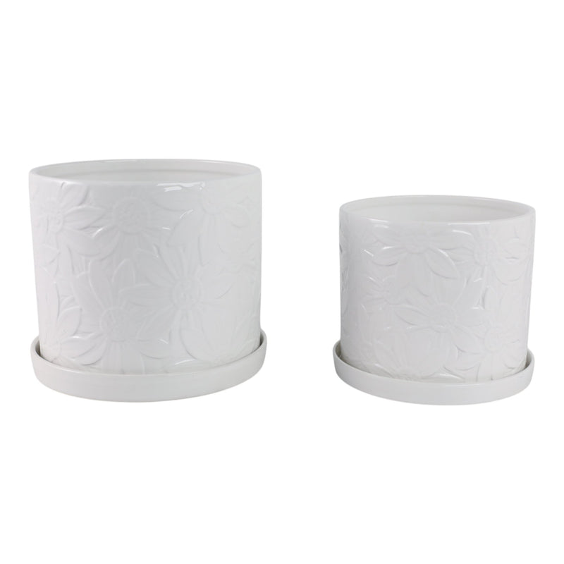 S/2 10/12" Daisy Flower Planter, White - Al Rugaib Furniture