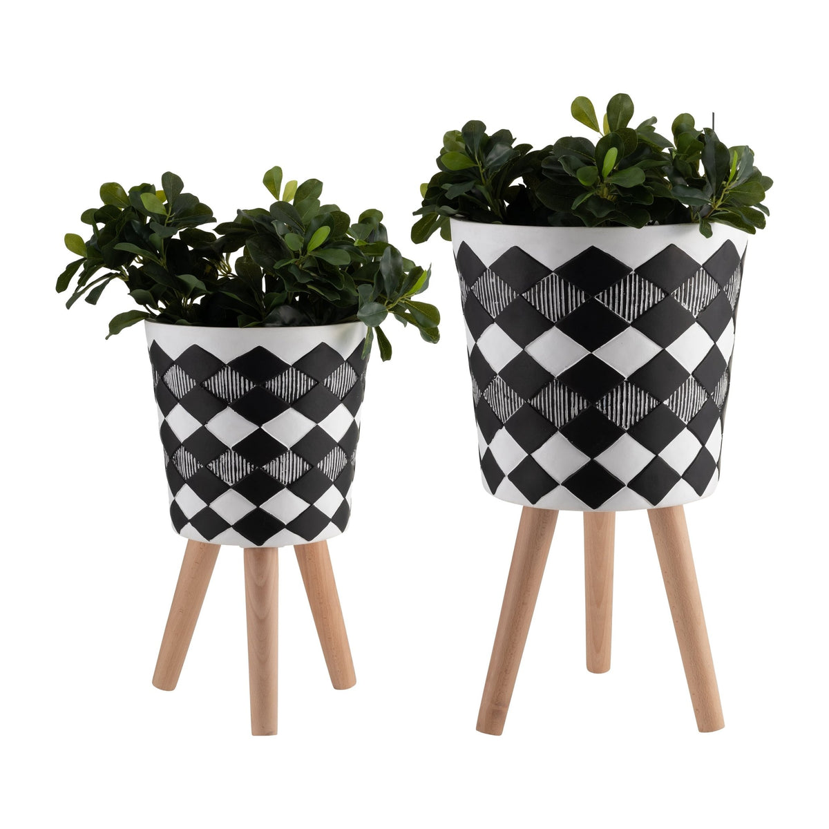 S/2 10/12" Diamond Planter W/ Wood Legs, Black(Kd) Outdoor Planters| Sagebrook Home