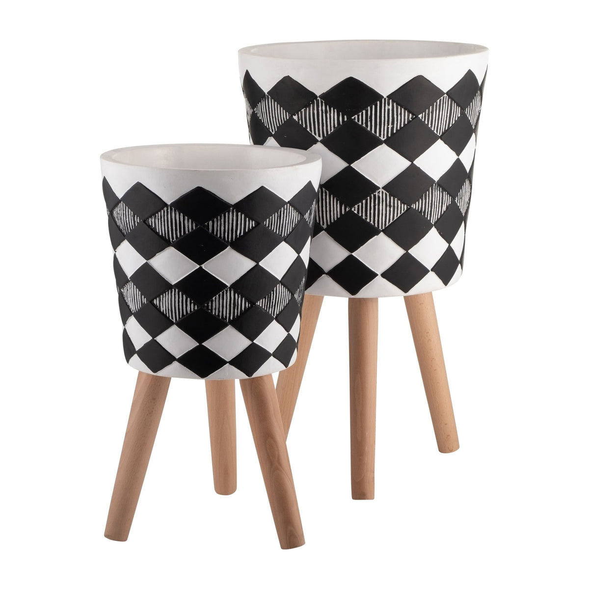 S/2 10/12" Diamond Planter W/ Wood Legs, Black(Kd) Outdoor Planters| Sagebrook Home
