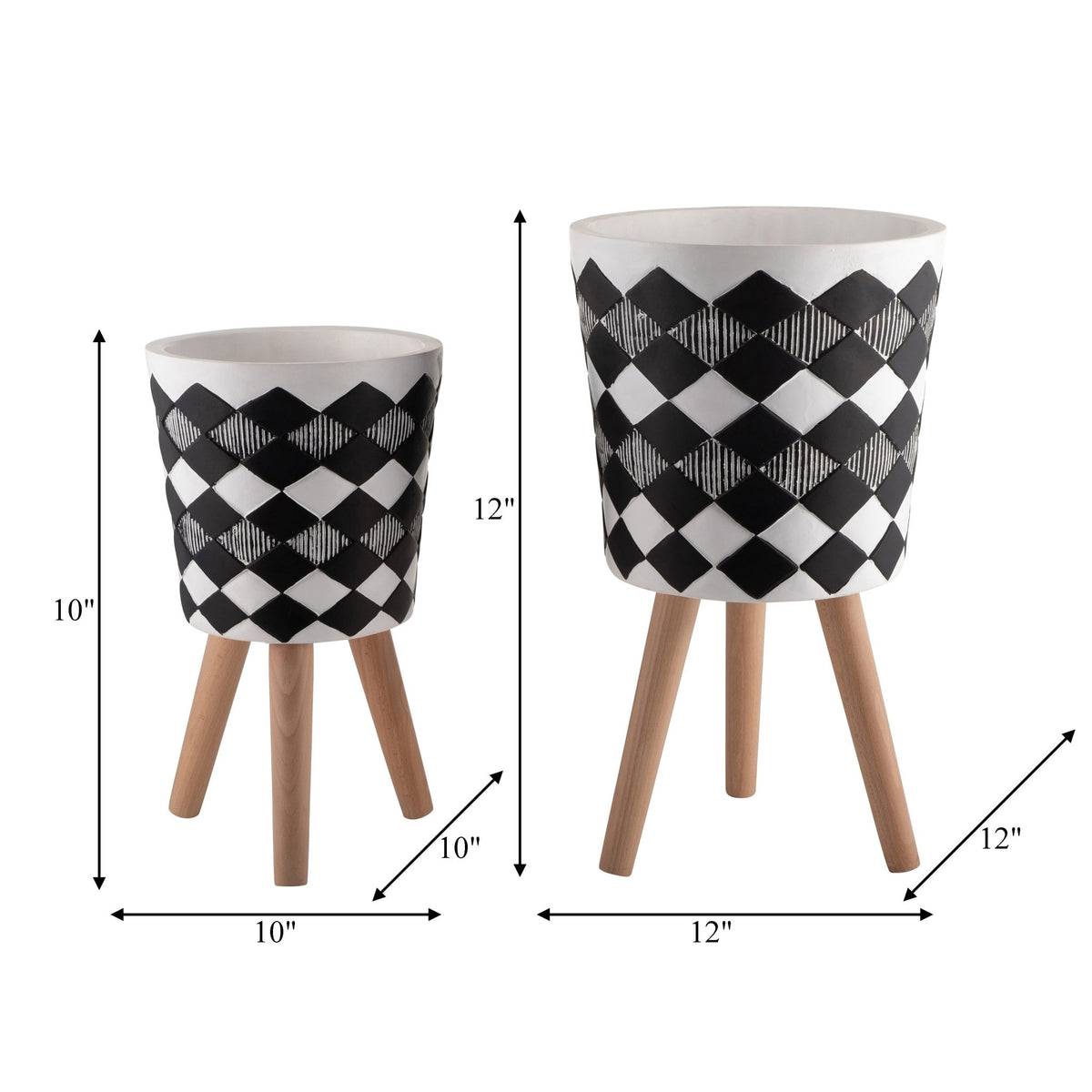 S/2 10/12" Diamond Planter W/ Wood Legs, Black(Kd) Outdoor Planters| Sagebrook Home